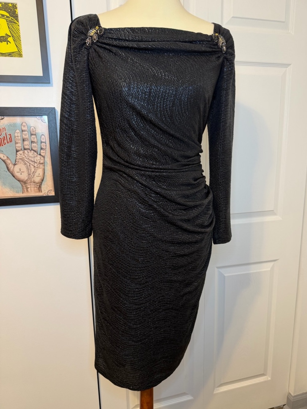 David Meister Metallic Rhinestone Dress